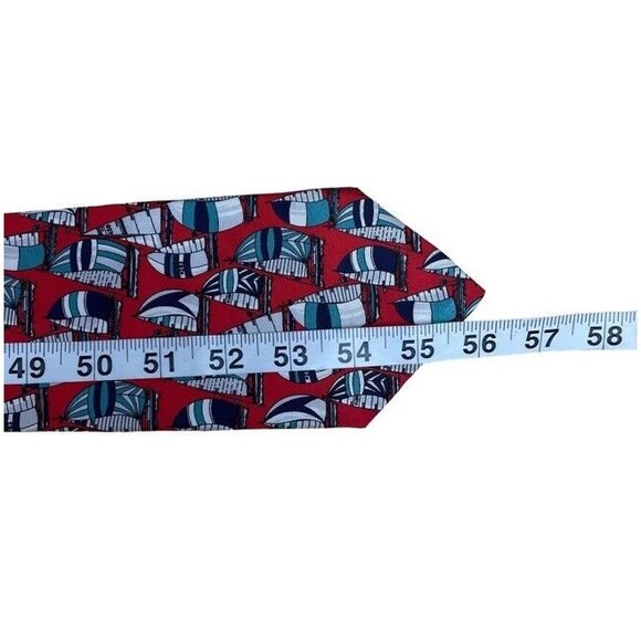 LIBERTY London Sailboat Silk Tie Wide Nautical Red Navy Blue Coastal Preppy EUC - Picture 9 of 9